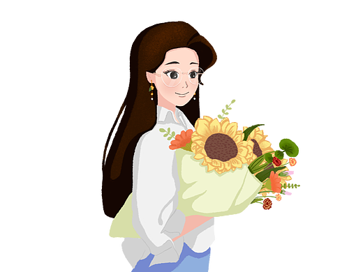 老师向日葵花束白衬衫长发美丽女教师