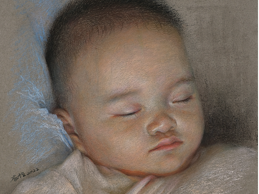 色粉画【熟睡中的婴儿】