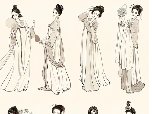 【绘画素材】古风汉服人物线稿来袭！