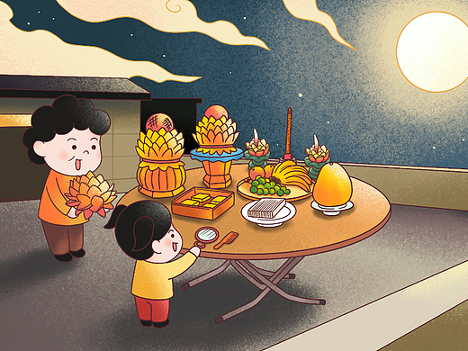 原创潮汕中秋商用插画