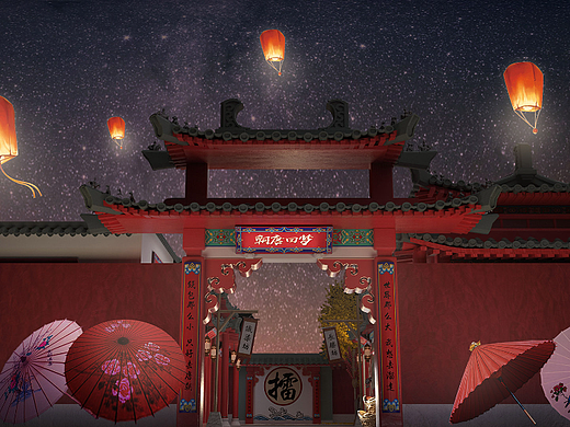 “梦回唐朝”美陈展设计渲染图