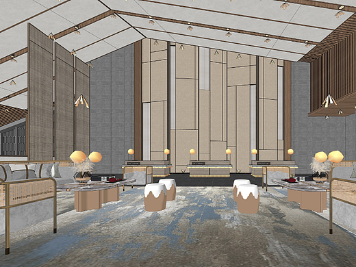 酒店大堂吧SU模型下载