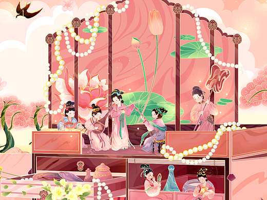 国潮美妆系列-妆台上的仕女