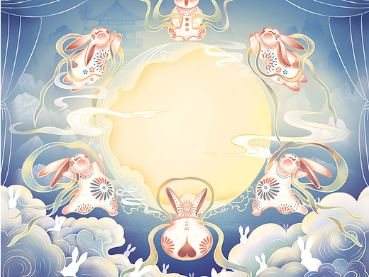 插画｜嫦娥小兔欢庆奔月宴