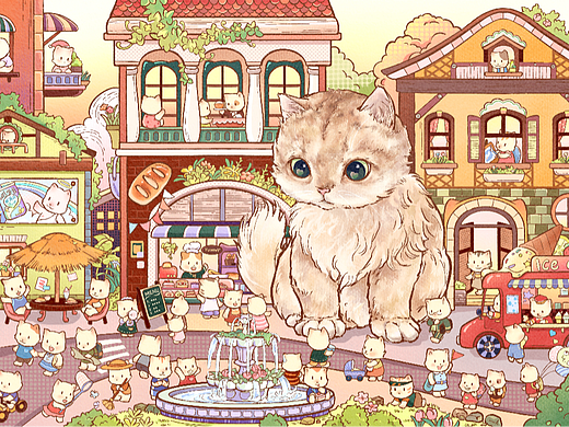 手绘插画 | 喵喵小镇
