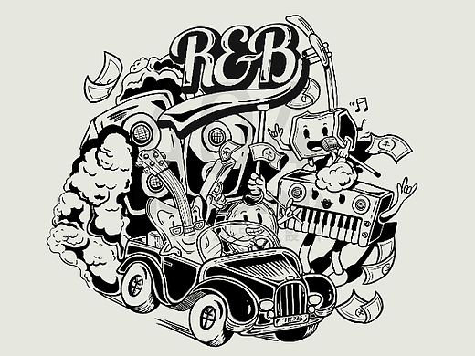 R&B乐队 美式插画l风的LOGO设计
