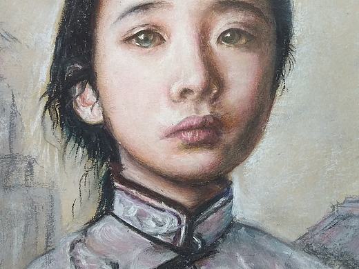 色粉画，肖像，临摹艾轩的一副油画