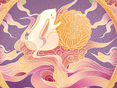 中秋节月饼礼盒包装插画