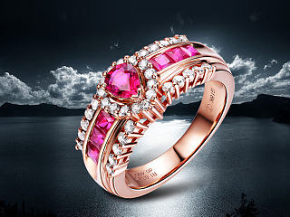 玫瑰18K金红宝石戒指