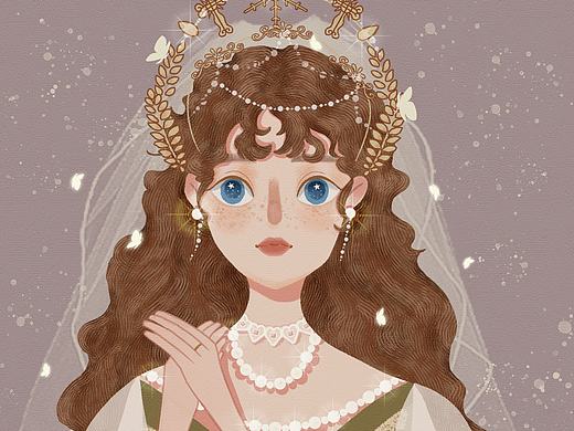 原创插画 复古婚纱女孩