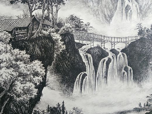 钢笔画山水