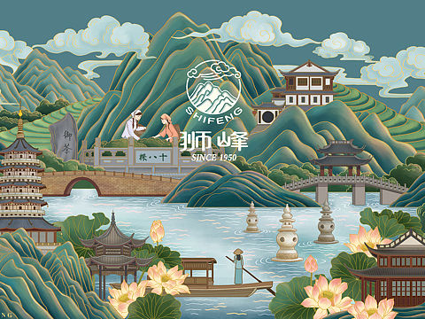狮峰龙井品牌包装插画设计