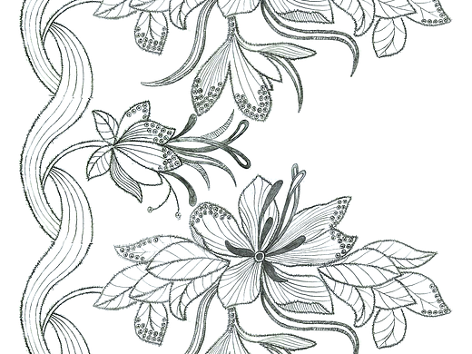 花朵线型白描图服装高定蕾丝礼服图案设计