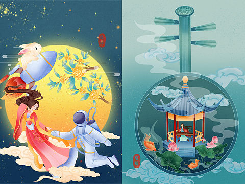 最近的国风插画 中秋贺图（个人主页-ZNTUyMjYwODQ=） - 商业插画 - 站酷设计师居居JHY原创素材 - 站酷ZCOOL