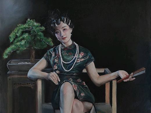 夏闲(色粉人物画——悠闲的旗袍少女)