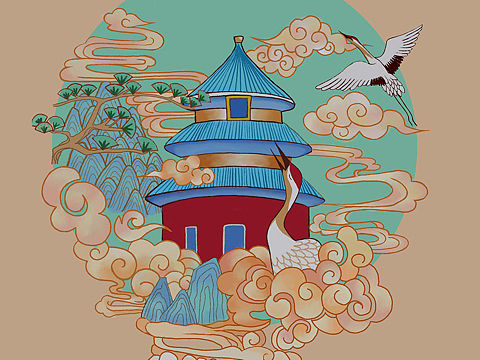 国风文创平面插画
