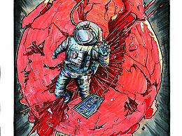 手绘插画 流浪地球 宇宙爆炸