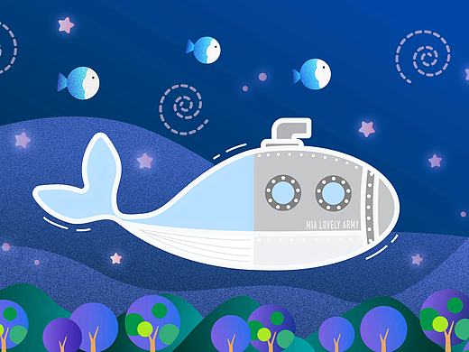 AI练习：天上飞的潜水鲸（个人主页-ZMzIxMjk3ODQ=） - 儿童插画 - 站酷设计师Mia孟孟阳原创素材 - 站酷ZCOOL