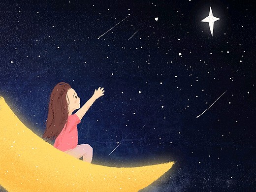 儿童插画 星空下的思念
