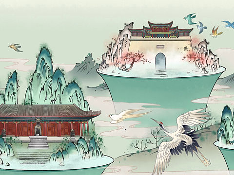 颐和园X竹叶青联名IP：山海长青绘卷
