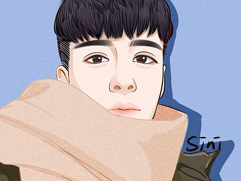 清新简约风欧美漫画版彩色黑白线稿手绘头像插画帅哥