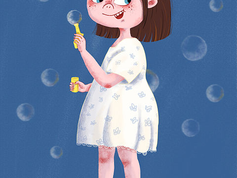 玩泡泡机的小女孩