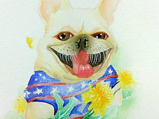 水彩插画《花犬》