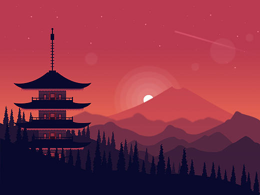 扁平化插画－江南古塔