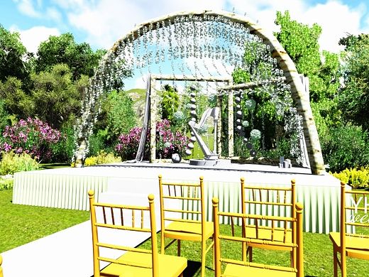 YHwedding婚礼设计：清新绿系户外婚礼舞台3D效果图 可爱大白又入镜了