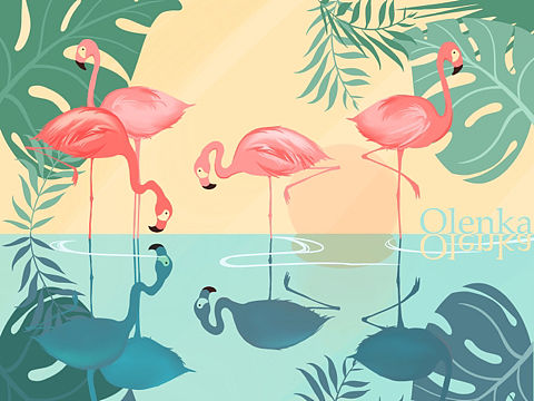 Flamingos（个人主页-ZMzU3ODE4MzI=） - 商业插画 - 站酷设计师Olenka原创素材 - 站酷ZCOOL