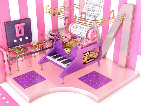粉色少女心的钢琴-c4d