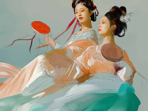 画个唐装坦领半臂
