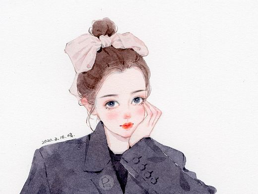 水彩少女手绘插画头像壁纸卡通水彩教程温柔女生