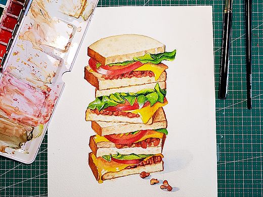 水彩～巨无霸三明治（个人主页-ZNDc5MTQ2NDQ=） - 创作习作 - 站酷设计师小珊Seisei原创素材 - 站酷ZCOOL