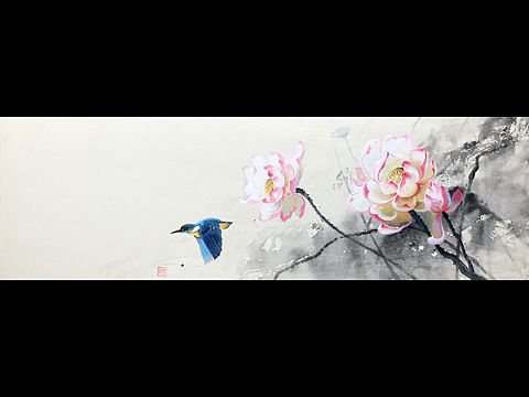 #谢志敢#荷花鸟#油画作品#