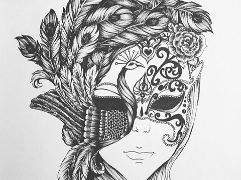 面具 黑白装饰插画