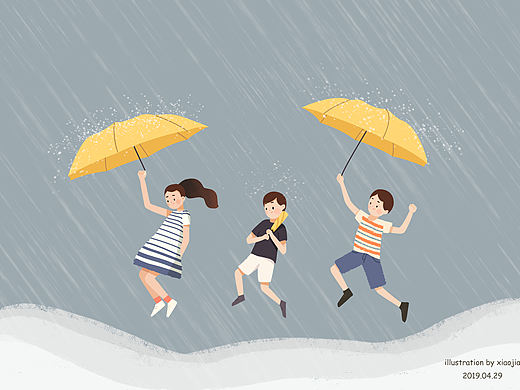 下雨了（个人主页-ZMzU2NjYzODg=） - 儿童插画 - 站酷设计师小佳插画原创素材 - 站酷ZCOOL