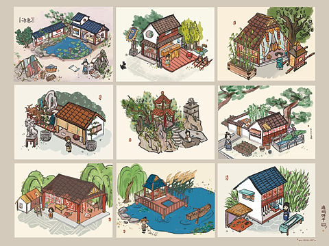 去年的一组古代小场景图