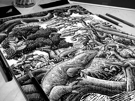 守宫饲料包装版画插画