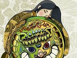 中国古典元素/瓦当/汉俑/仕女系列图。