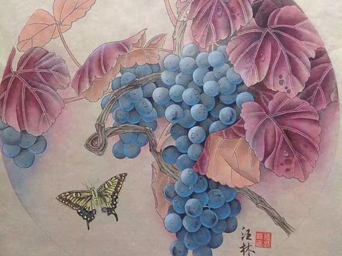 汪林工笔画葡萄小品