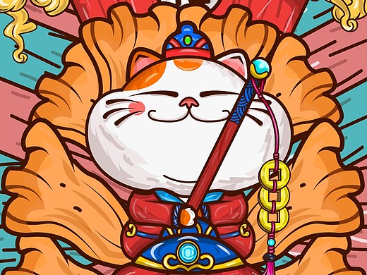 国潮招财猫中国风潮流时尚插画(练习)