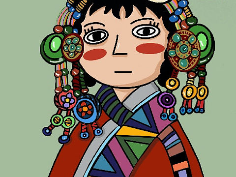 一款关于藏族女孩的插画