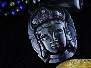 冰彩黑曜石——佛祖正面立体精细雕刻像挂坠