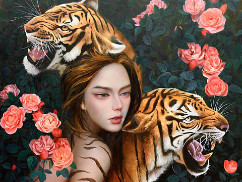 何水晶作品《心有猛虎，细嗅蔷薇》