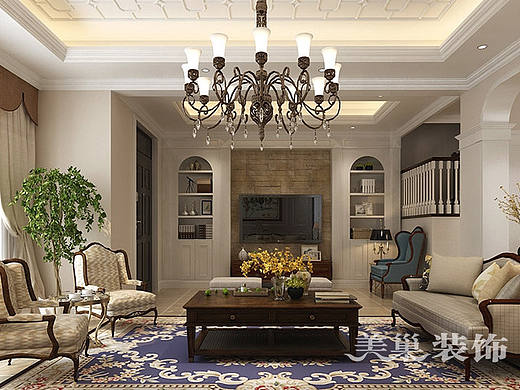 郑州名门紫园660平独栋别墅美式乡村装修效果图