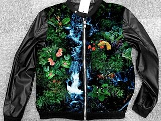 热带植物花鸟数码印花夹克设计