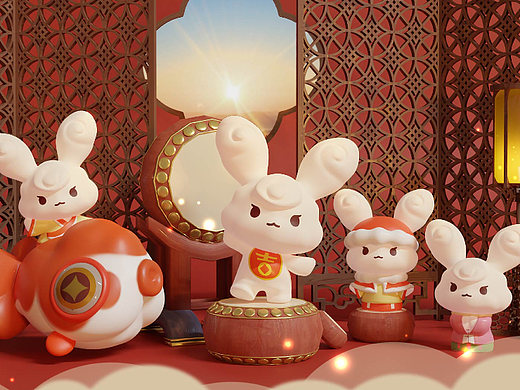 兔年吉祥物《乐陶陶》  祥云临福门，兔年乐陶陶