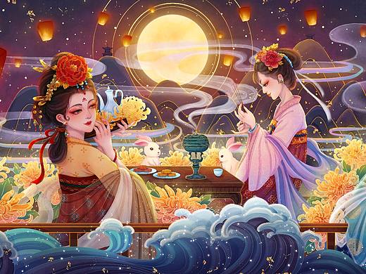 中秋插画——传统习俗