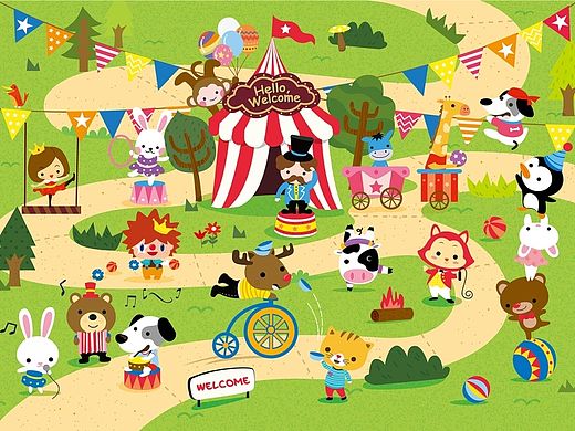 baby爬行垫—颠颠得马戏团（个人主页-ZMTIzMDg0NjA=） - 儿童插画 - 站酷设计师margaretcat原创素材 - 站酷ZCOOL